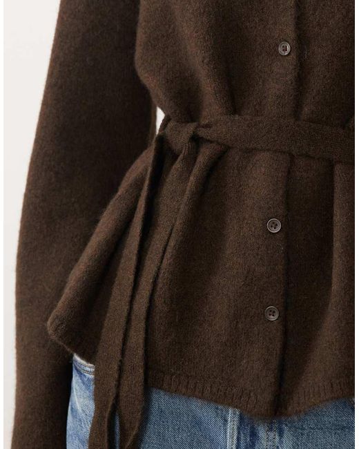 Gina Tricot Brown Wool Alpaca Knitted Tie Cardigan