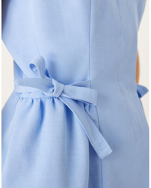 ASOS Blue Linen Blend Tie Side Waist Coat Co Ord