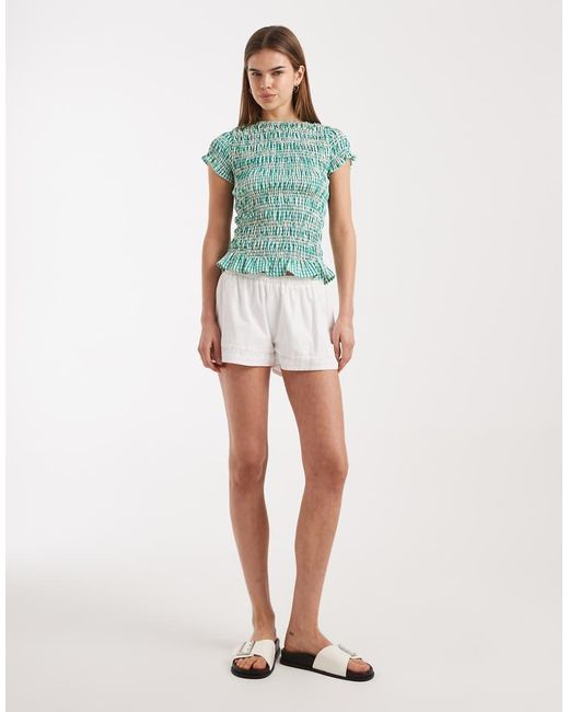 Daisy Street Green Shirred Short Sleeve Top
