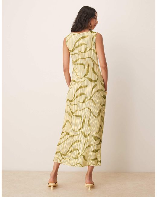 Robe mi-longue droite sans manches effet plissé à imprimé tourbillons - jaune ASOS en coloris Green