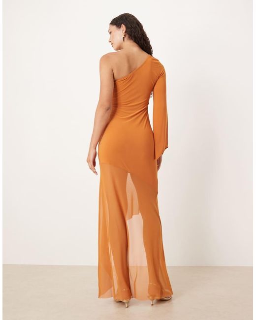 ASOS Orange One Shoulder Scarf Style Maxi Dress With Sheer Skirt