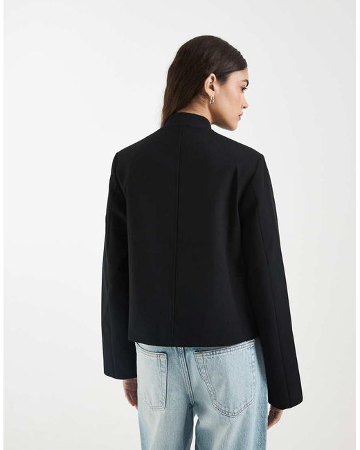 ASOS Black Boxy Throw On Mandarin Collar Blazer