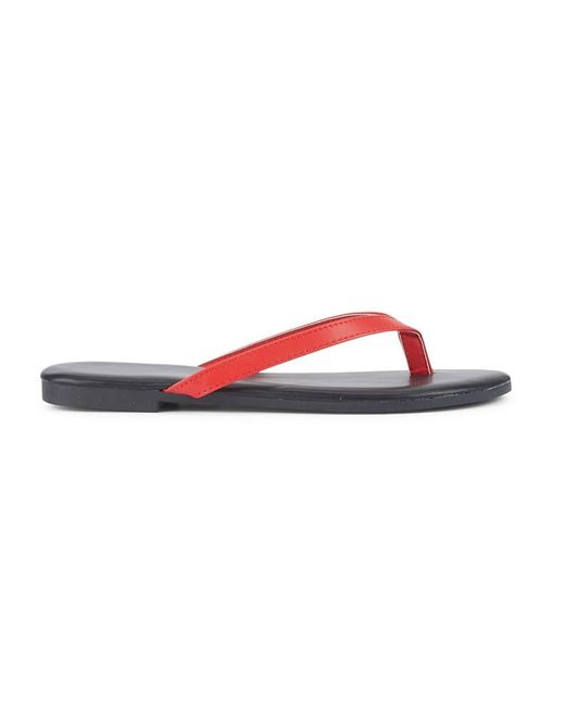 SEQWL Wide Fit Red Flip-Flops Minimalist Flat Thong Sandals Leather Look Finish