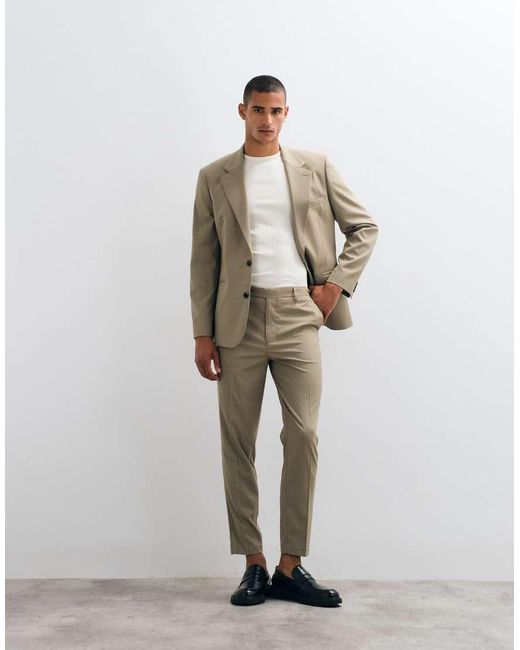 ASOS Natural Tapered Suit Trousers for men