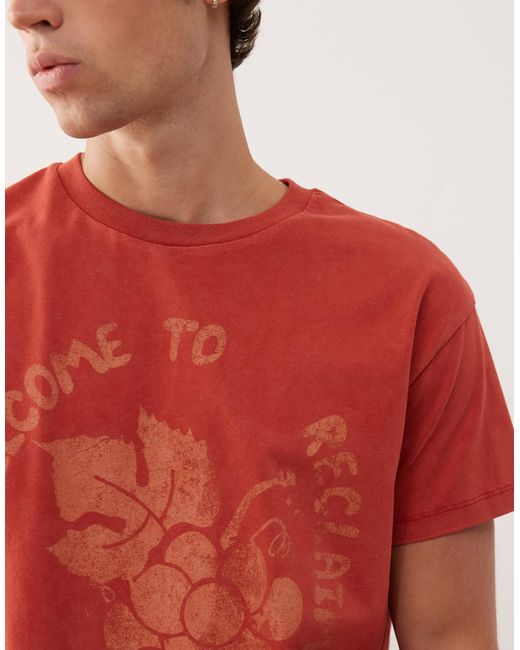 Reclaimed (vintage) Red Slim Cropped Boxy Tee With Fruit Graphic Print for men