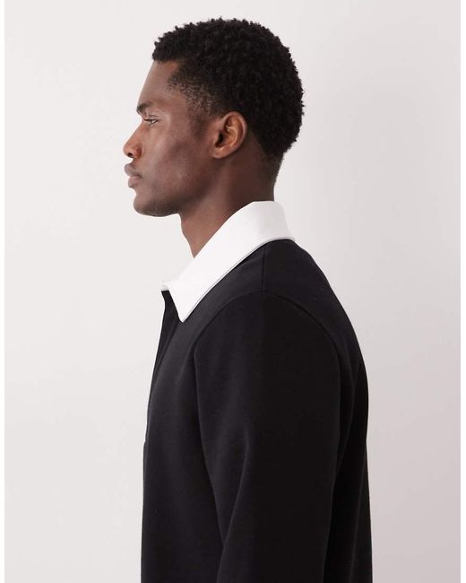 ASOS Black Polo Sweatshirt With Contrast Collar for men