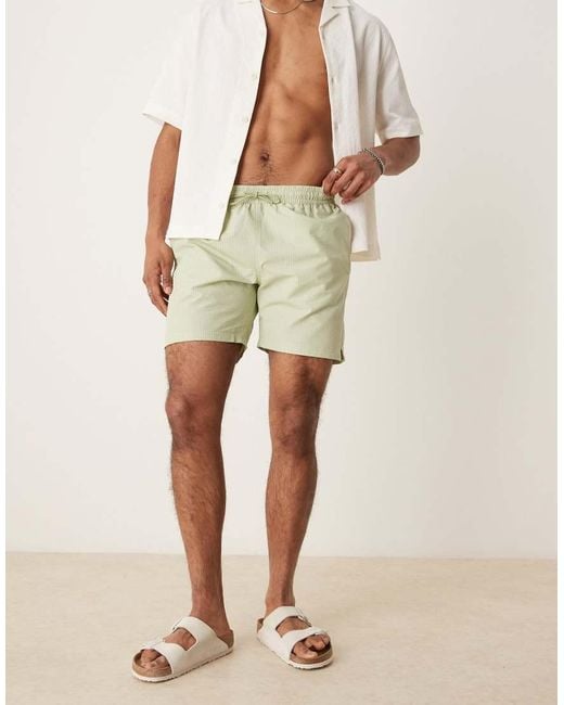 Mango Seersucker Zwemshort in het Natural voor heren