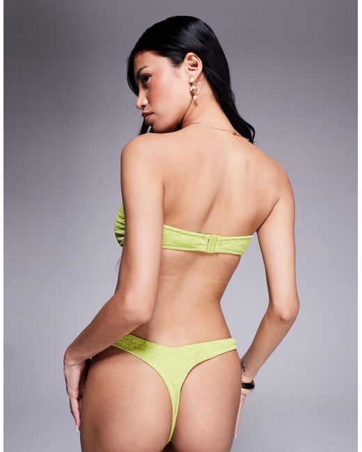 ASOS Green Bella Textured Bandeau Bikini Top With Beaded Ring Detail