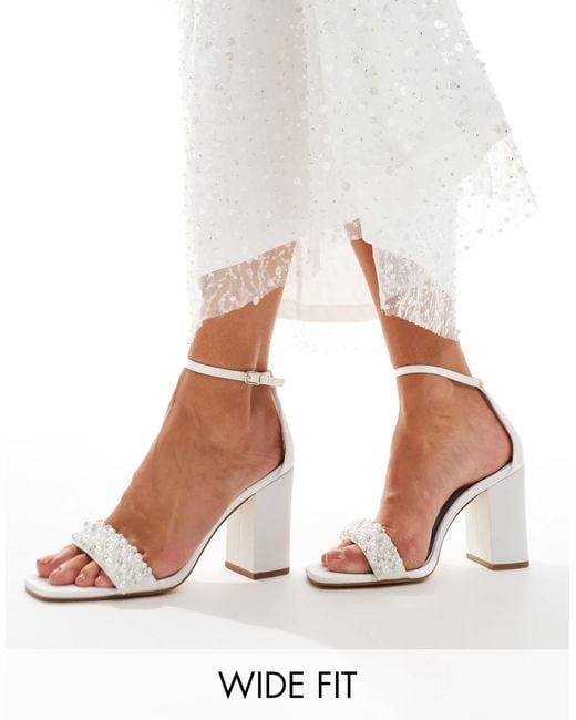 Polly - chaussures à talon carré et ornements - ivoire London Rebel en coloris White