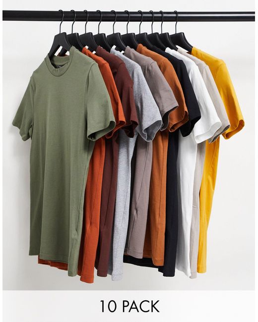 ASOS Multicolor 10 Pack Organic Blend Cotton Muscle Fit T-shirt for men