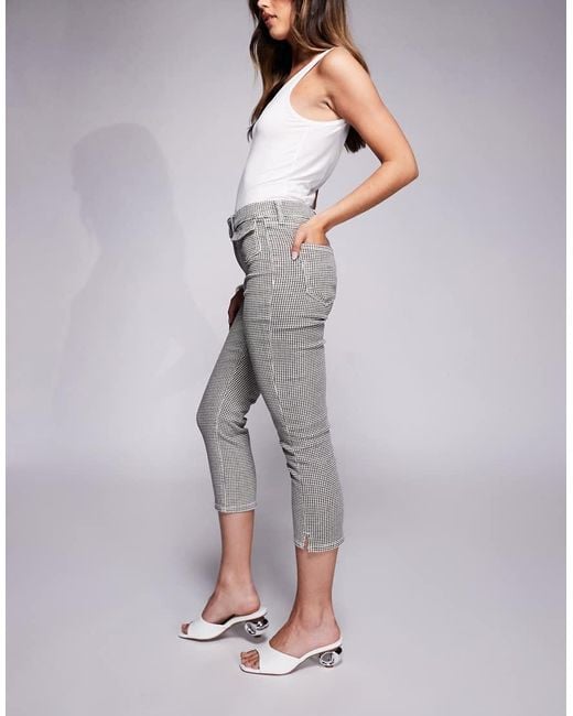 River Island Gray Gingham Denim Capri Pants