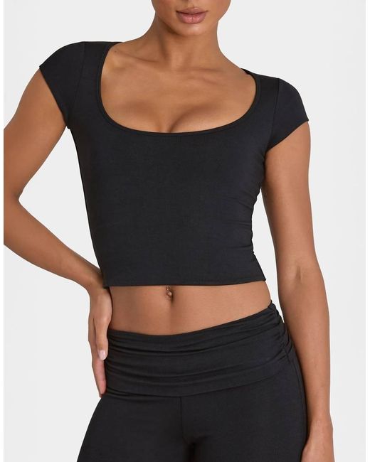 BO+TEE Black Bo+tee Cap Sleeve Crop Top