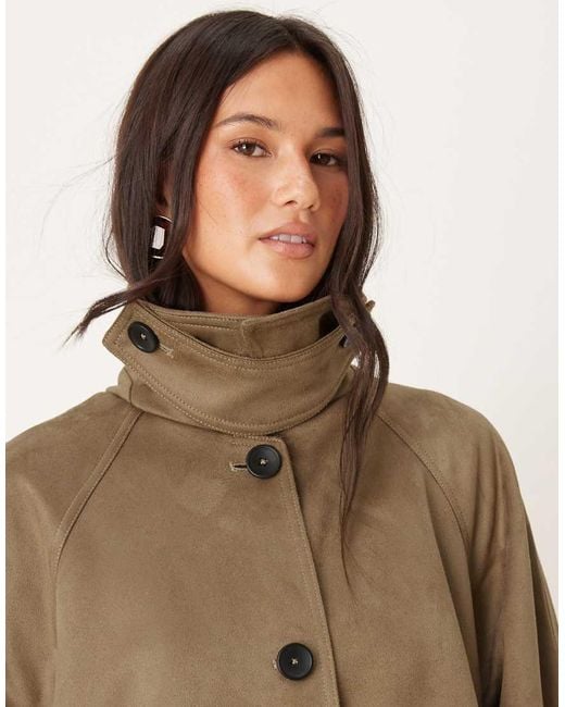 ASOS Natural Faux Suede Funnel Neck Trench Coat