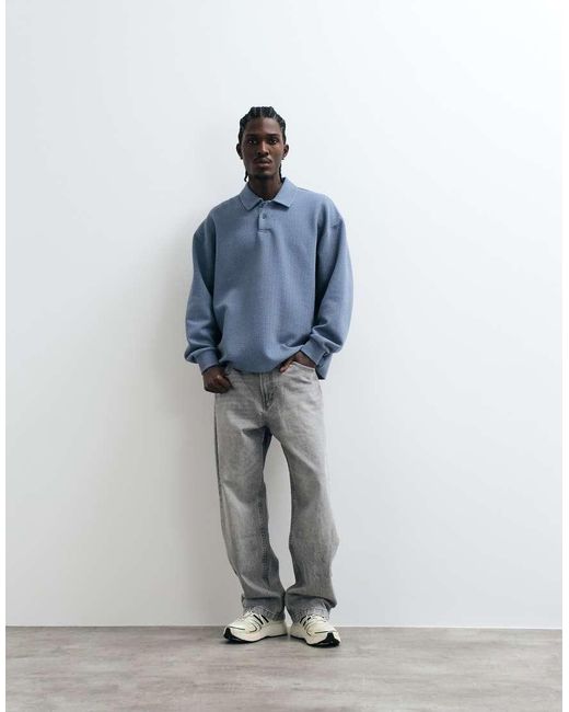ASOS Blue Oversized Long Sleeve Polo for men