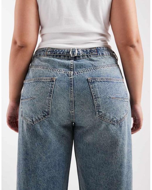 ASOS Blue Asos Design Curve Ankle Grazer Barrel Jeans With Cinch Waist