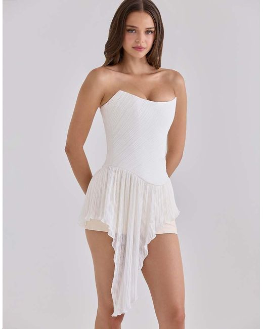 House Of Cb White Renata Chiffon Micro Pleat Strapless Corset Top