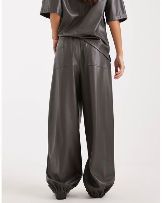 ASOS Gray Faux Leather Barrel Leg Pull On Trousers Co-ord