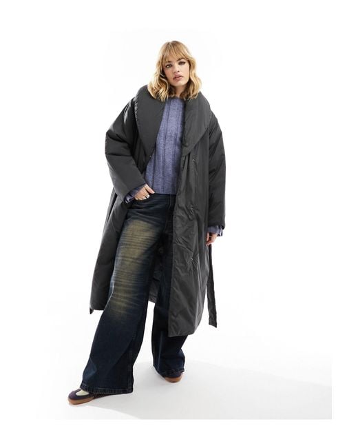 Weekday Blue Zyan Padded Coat With Belt Detail