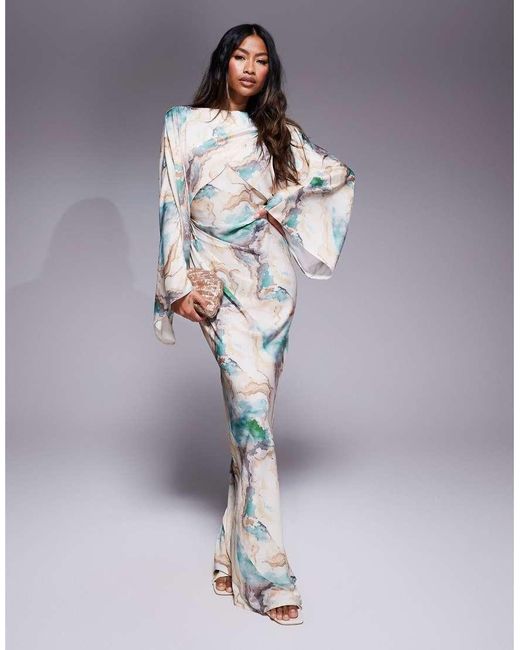 ASOS Multicolor Wrap Front Batwing Satin Bias Maxi Dress