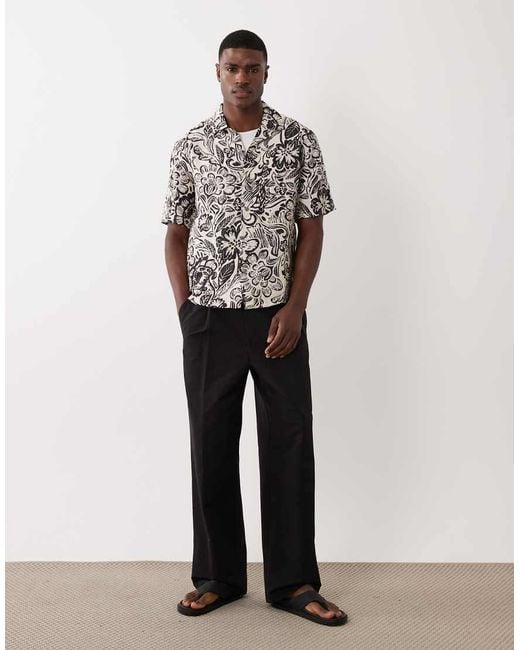 Mango Gray Retro Floral Print Shirt for men
