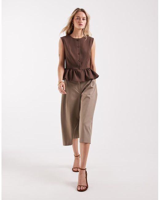 ASOS Brown Button Down Peplum Tailored Top