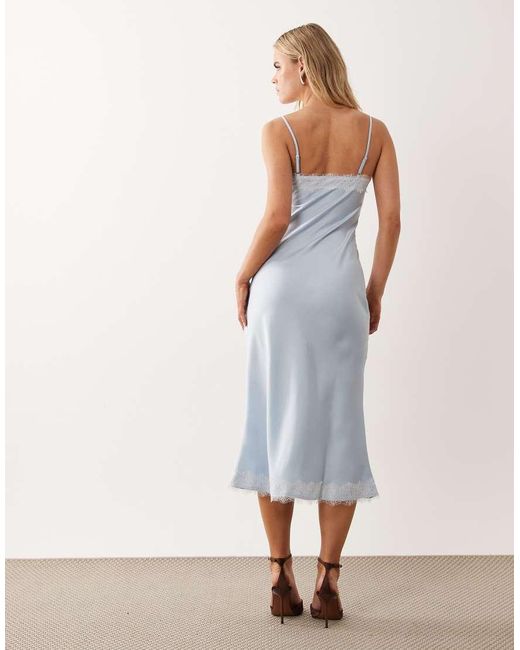 New Look Blue Contrast Lace Strappy Satin Midi Dress
