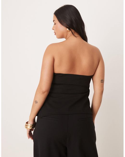 ASOS Black Asos Design Curve Ponte Pleated Bandeau Top