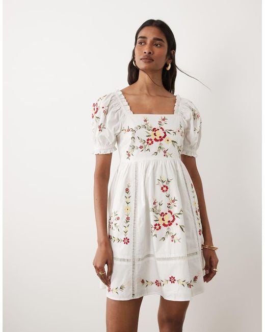Miss Selfridge Natural Embroidered Baby Doll Mini Dress