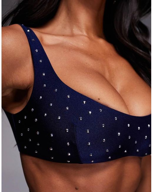 ASOS Blue Fuller Bust Harmony Hot Fix Crop Bikini Top With Hardware