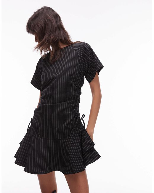 ASOS Black Short Sleeve Mini Dress With Ruching Tie Waist Detail
