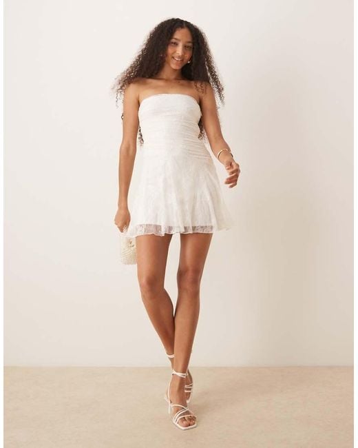 Abercrombie & Fitch Natural Strapless Asymmetric Lace Mini Dress
