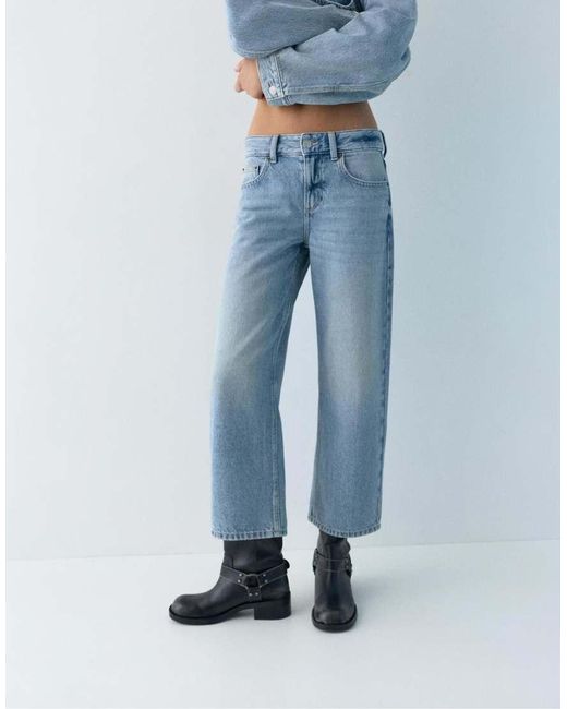 Pull&Bear Blue Low-Rise Culottes Jeans