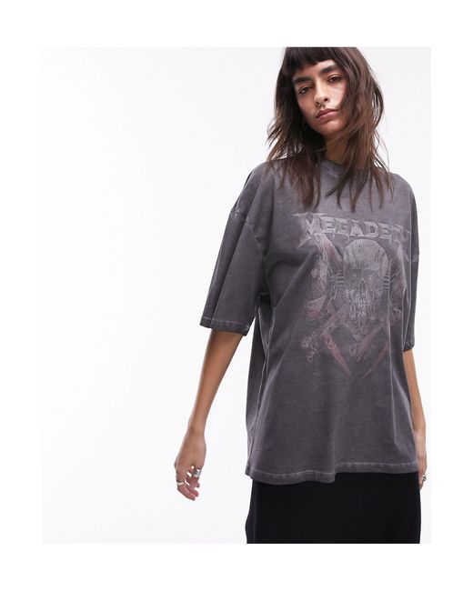 TOPSHOP Gray Graphic License Megadeath Oversized Tee