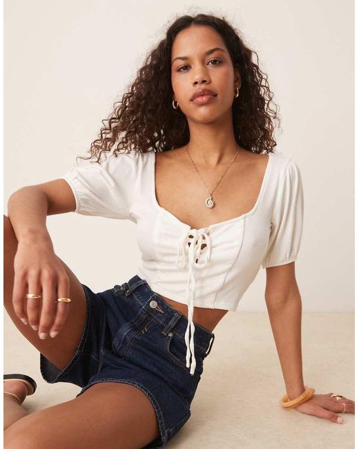 Glamorous White Square Neck Tops