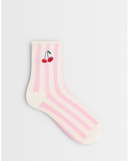 ASOS Pink Cherry Embroidery Ankle Socks