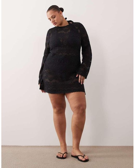 ASOS Black Asos Design Curve Minette Beach Crochet Lace Mini Dress