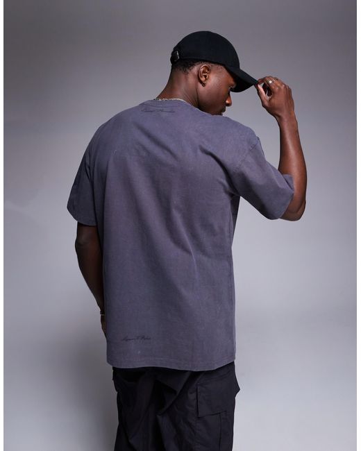 Liquor N Poker Blue Oversized T-shirt With Cross Placement Print for men