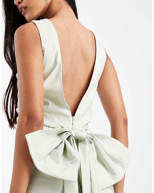 TFNC London White Bridesmaid Bengaline Maxi Dress With Detachable Bow Back