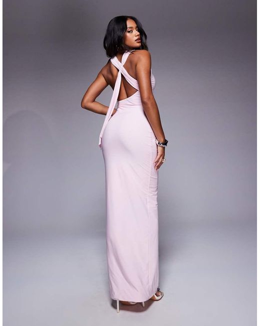 Fashionkilla Purple Double Sculpted Slinky Open Back Drape Detail Maxi Dress
