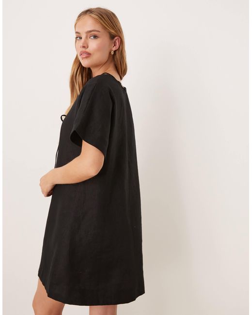 Vrg Grl Black Nellie Linen Mini Smock Dress