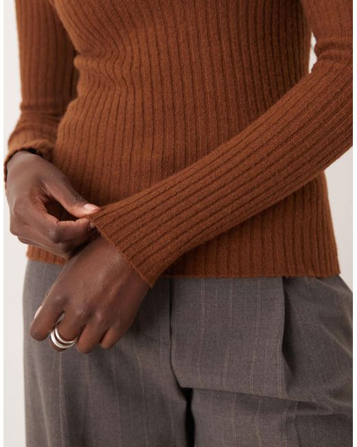 Mango Brown High Neck Light Knit Jumper