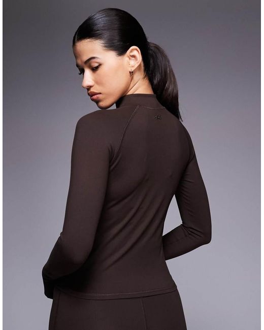 Top Deportivo Marrón De Manga Larga Con Cremallera De Tejido Suave Icon De 4505 de color Gray