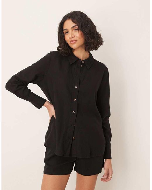 Jdy Ruimvallend Overhemd Met Linnenlook in het Black