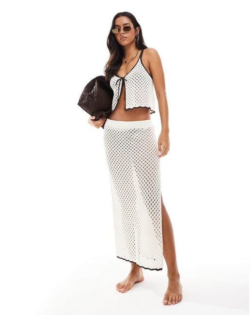 Miss Selfridge White Knit Tie Waist Maxi Skirt Beach