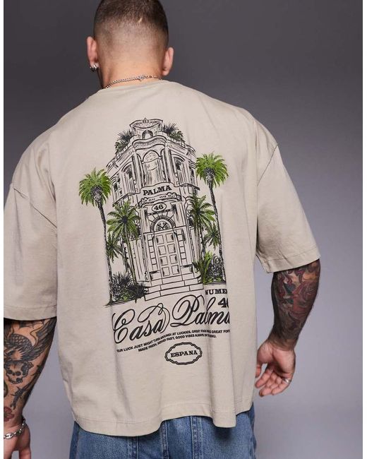 ASOS Recht Oversized T-Shirt Met Print Op De Voor- En Achterkant in het Gray voor heren