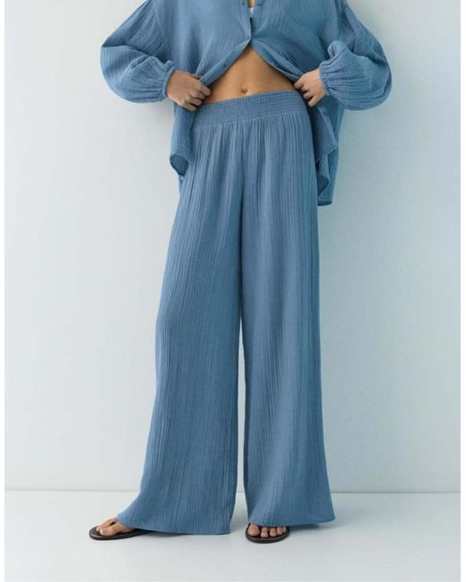 Pull&Bear Blue Flowy Chiffon Trousers