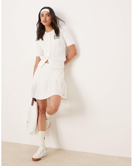 Polo Ralph Lauren Natural Wimbledon Capsule Logo Micro Pleat Tennis Skirt Co-ord