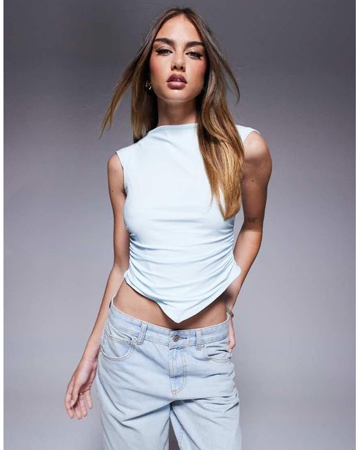 Top Con Mangas De Casquillo, Cuello Barco Y Lateral Fruncido De ASOS de color Gray