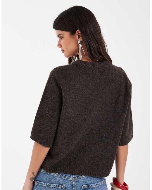 Vero Moda Brown Boxy Fit Soft Knitted Short Sleeve Top