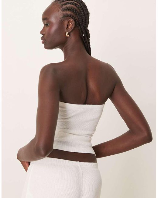 ASOS Bandeau-Top Met Lange Pasvorm En Wafelstructuur in het Natural